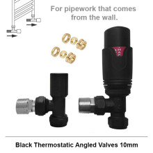 (Angled 10mm, Matt Black) Angled, Straight 10mm Thermostatic Radiator Valves
