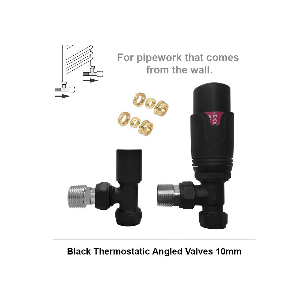 (Angled 10mm, Matt Black) Angled, Straight 10mm Thermostatic Radiator Valves