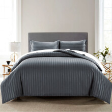 (Charcoal, Double) Stripe Duvet Cover Set Bed Quilt & Pillowcase Pair