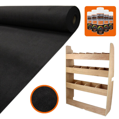 T-Mech 11m2 Schwarzer Van Lining Teppich Super Stretch mit Kleber &amp; Ford Transit Racking 1