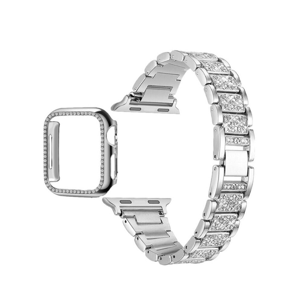 (, For Iwatch 40 Mm) Diamond Strap & Bling Pc Bumper Case For Apple Watch Series Se 6 38 40 42 44 Mm Silver 308022976250