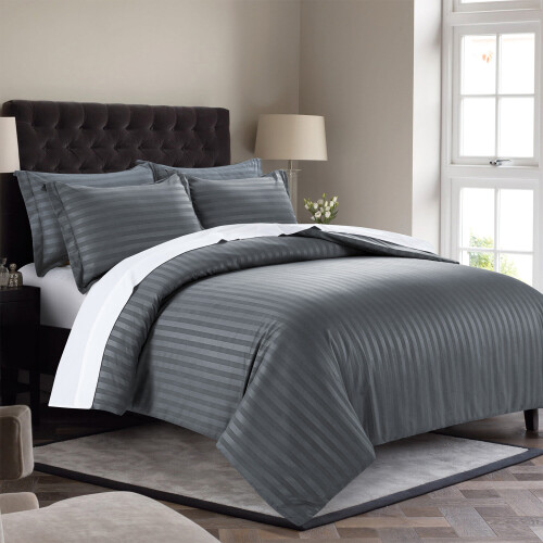 Damask shops Stripe Comforter Set With 2 Pillow Shams