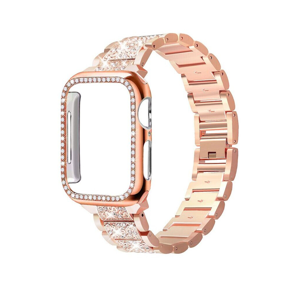 Photos - Other for Computer  Diamond Strap & Bling PC Bumper Case for Apple Watch Series SE 6 38 40 42 44 mm(Rose Gold, for iWatch 38 mm)