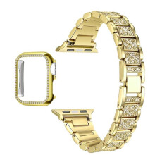 (Gold, for iWatch 40 mm) Diamond Strap & Bling PC Bumper Case for Apple Watch Series SE 6 38 40 42 44 mm