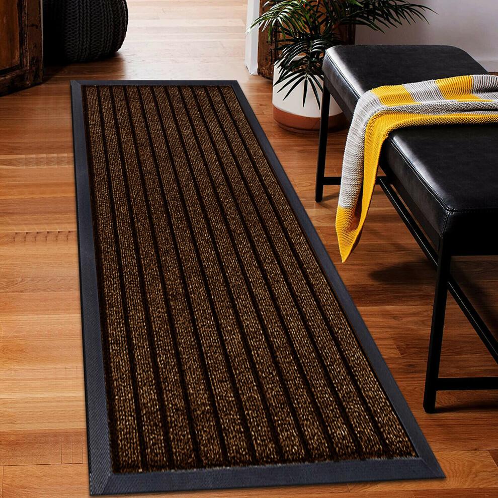 (Brown , 40 x 60 cm) Heavy Duty Rubber Mat  Hall Hallway Kitchen Runner