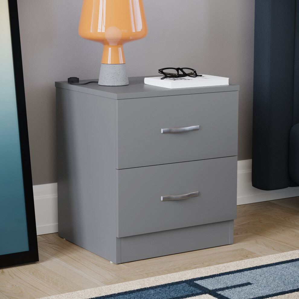 (Grey) Riano 2 Drawer Bedside Chest Bedside Table Storage