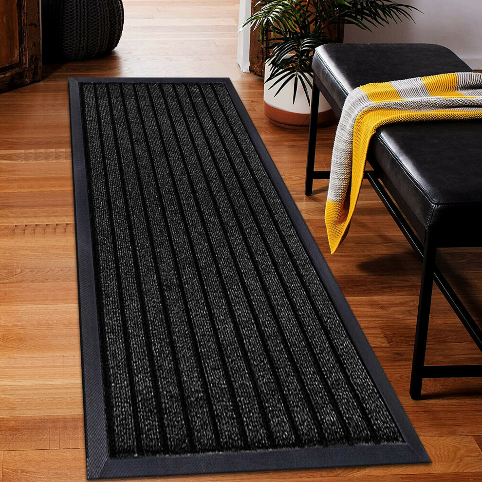 (Black, 60 x 180 cm ) Heavy Duty Rubber Mat  Hall Hallway Kitchen Runner