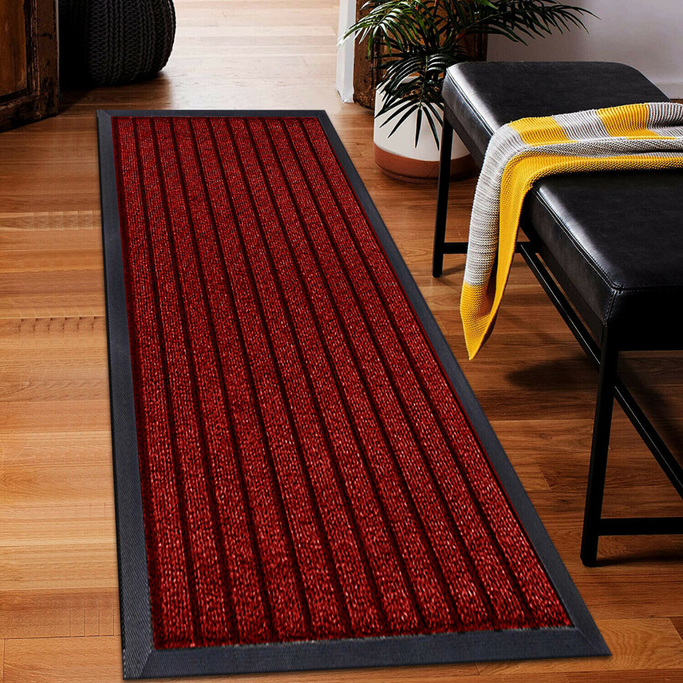 (Red, 80 x 150 cm ) Heavy Duty Rubber Mat  Hall Hallway Kitchen Runner