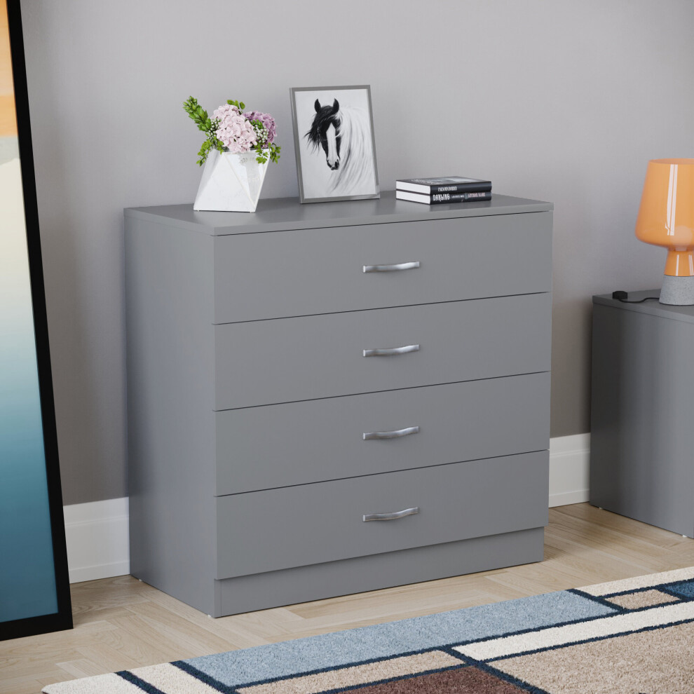 (Grey) Riano 4 Drawer Chest of Drawers Bedroom Storage Unit