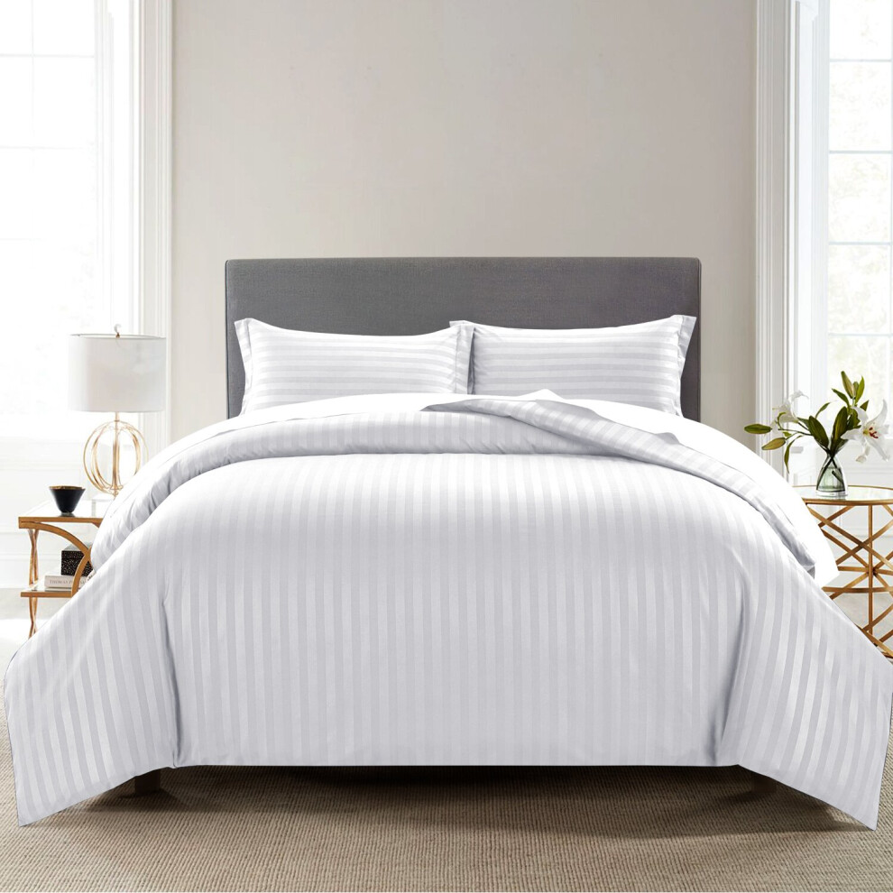 Imperial Rooms (, Super King) Stripe Duvet Cover Set Bed Quilt & Pillowcase Pair White