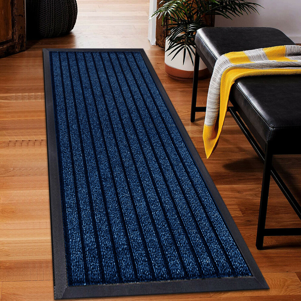 Milano (Blue 60 X 180 Cm ) Heavy Duty Rubber Mat Hall Hallway Kitchen Runner