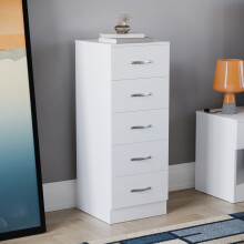 (White) Riano 5 Drawer Narrow Chest Bedroom Storage Unit