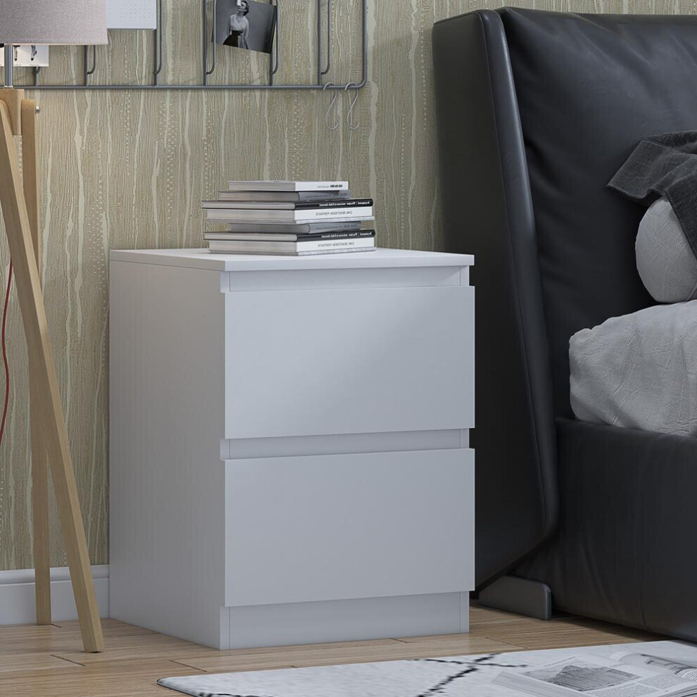 (Matt White) Narvik Bedside 2 Drawer Chest Of Drawers