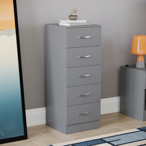 Vida Designs (Grey) Riano 5 Drawer Narrow Chest Bedroom Storage Unit