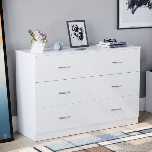 Vida Designs (White) Riano 6 Drawer Chest Modern Bedroom Storage