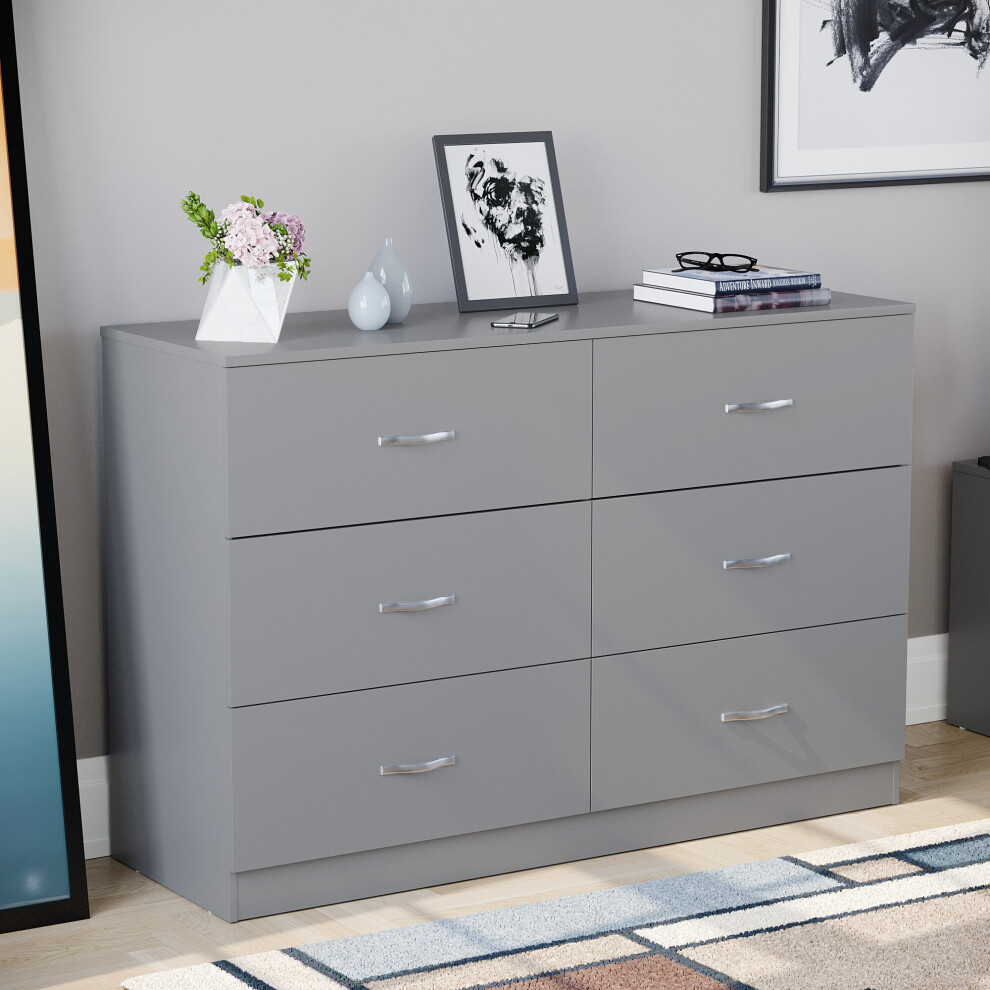 (Grey) Riano 6 Drawer Wide Chest Bedroom Garment Storage