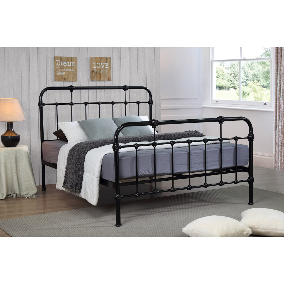 (4FT6 Double) Berlin Metal Bed Frame Black Hospital Style