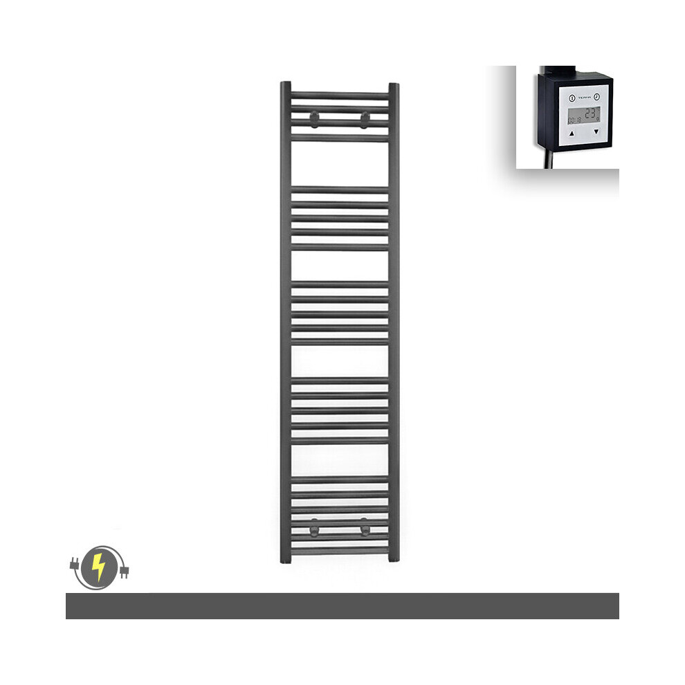 (400 X 1400 (Btu: 2009), With Ktx3 Thermostatic Element + Timer) 400Mm Wide Anthracite Grey Electric Towel Rail With Thermostatic Element 5056616510155