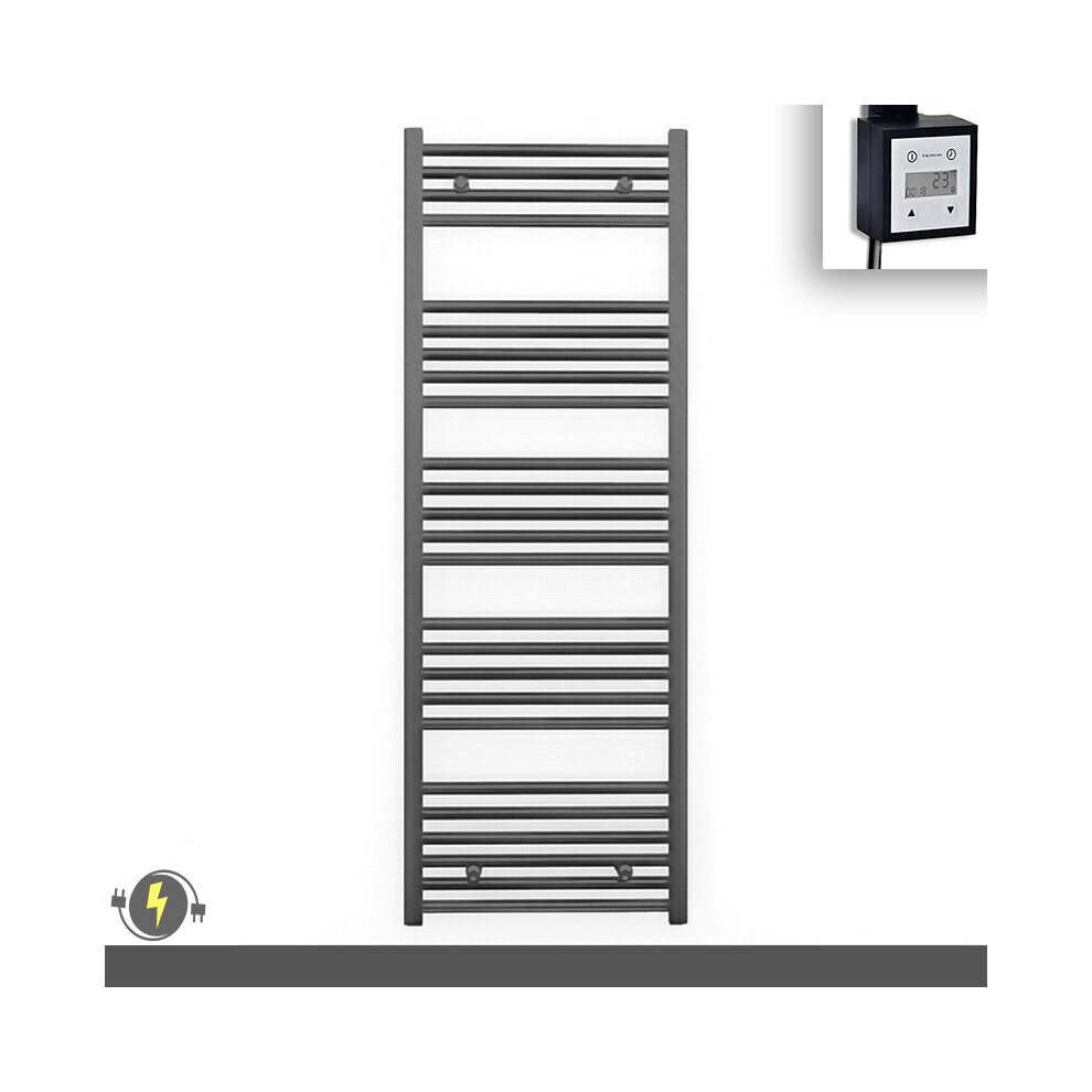 (600 X 1400 (Btu: 2522), With Ktx3 Thermostatic Element + Timer) 600Mm Wide Anthracite Grey Electric Towel Rail With Thermostatic Element 5056616511138