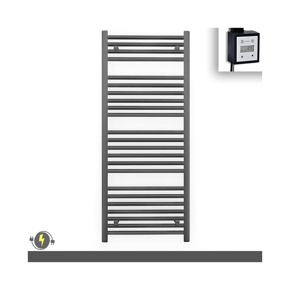 (550 X 1200 (Btu: 2019), With Ktx3 Thermostatic Element + Timer) 550Mm Wide Anthracite Grey Electric Towel Rail With Thermostatic Element 5056616510940