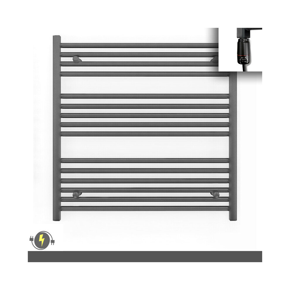 (700x800 (BTU: 1634), With GT Thermostatic Element) 700mm Wide Anthracite Grey Electric Towel Rail With Thermostatic Element