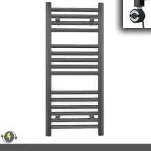 (300 x 800 (BTU: 1018), With MOA Thermostatic Element) 300mm Wide Anthracite Grey Electric Towel Rail With Thermostatic Element