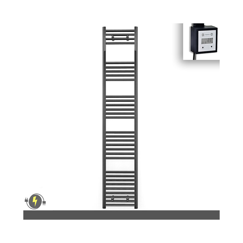 (300 X 1800 (Btu: 2227), With Ktx3 Thermostatic Element + Timer) 300Mm Wide Anthracite Grey Electric Towel Rail With Thermostatic Element 5056616509883