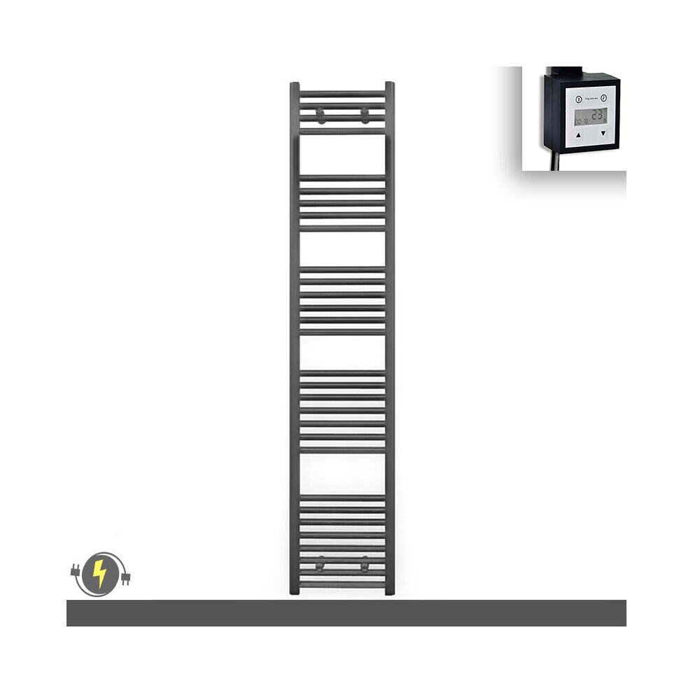 (300 X 1700 (Btu: 2120), With Ktx3 Thermostatic Element + Timer) 300Mm Wide Anthracite Grey Electric Towel Rail With Thermostatic Element 5056616509876