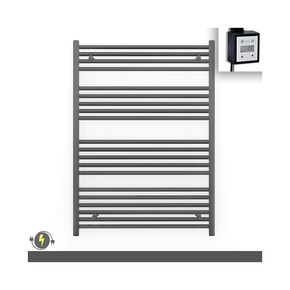 (700X1200 (Btu: 2483), With Ktx3 Thermostatic Element + Timer) 700Mm Wide Anthracite Grey Electric Towel Rail With Thermostatic Element 5056616511268