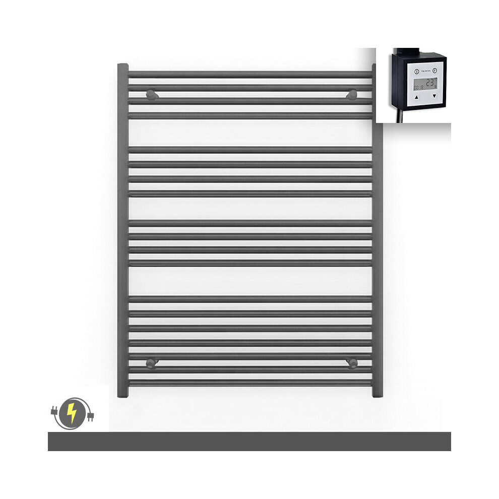 (700X1000 (Btu: 2059), With Ktx3 Thermostatic Element + Timer) 700Mm Wide Anthracite Grey Electric Towel Rail With Thermostatic Element 5056616511251