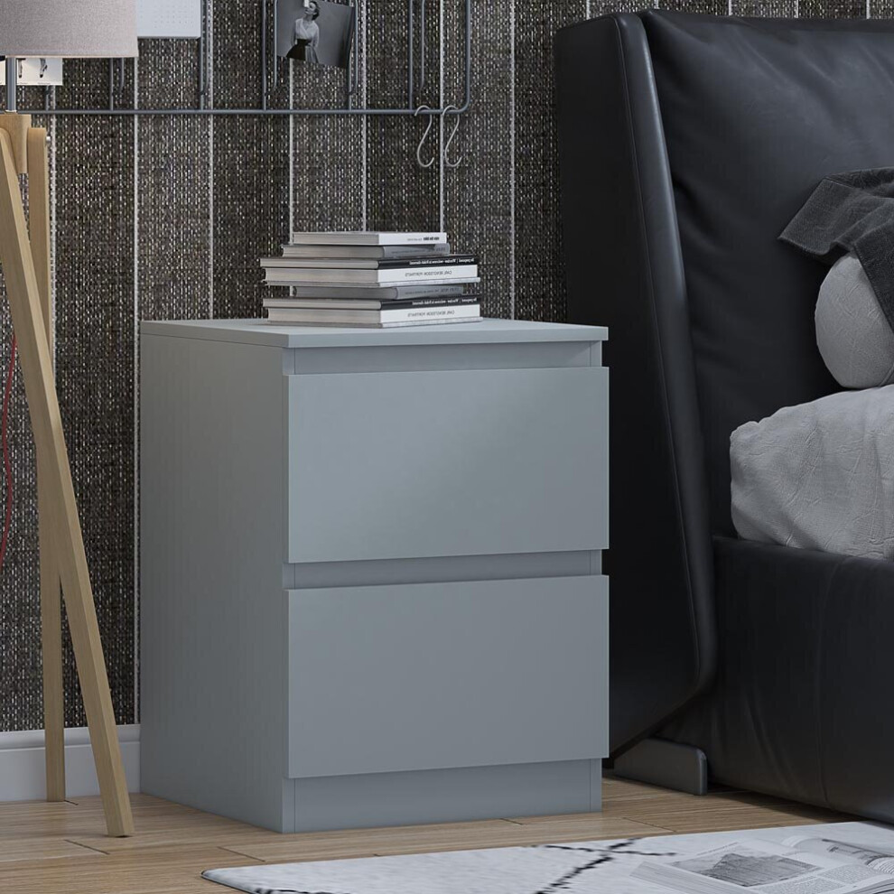 (Matt Grey) Narvik Bedside 2 Drawer Chest of Drawers