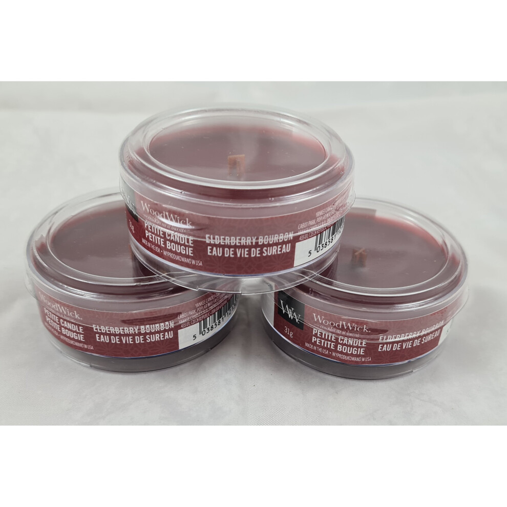 Woodwick Petite Candle 3 Pack 1.1oz Elderberry Bourbon x 3