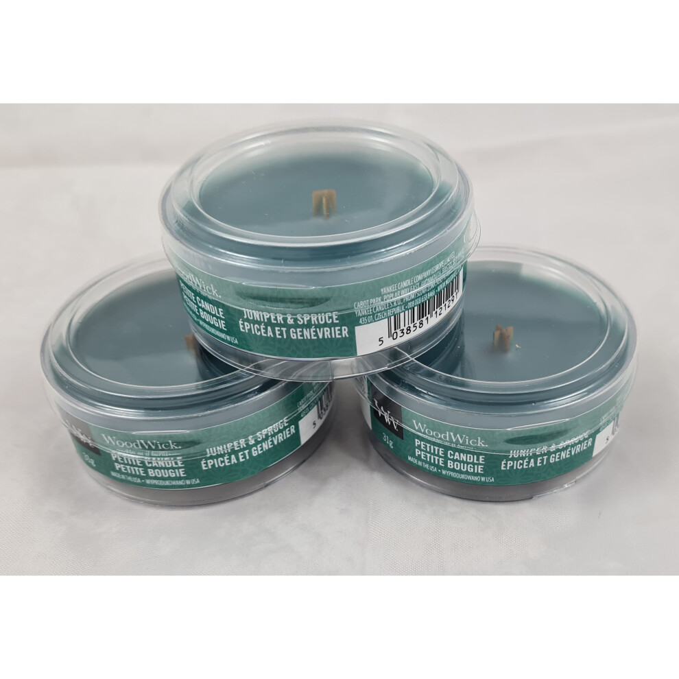 Woodwick Petite Candle 3 Pack 1.1oz - 31g Mini Candle Juniper and Spruce x 3