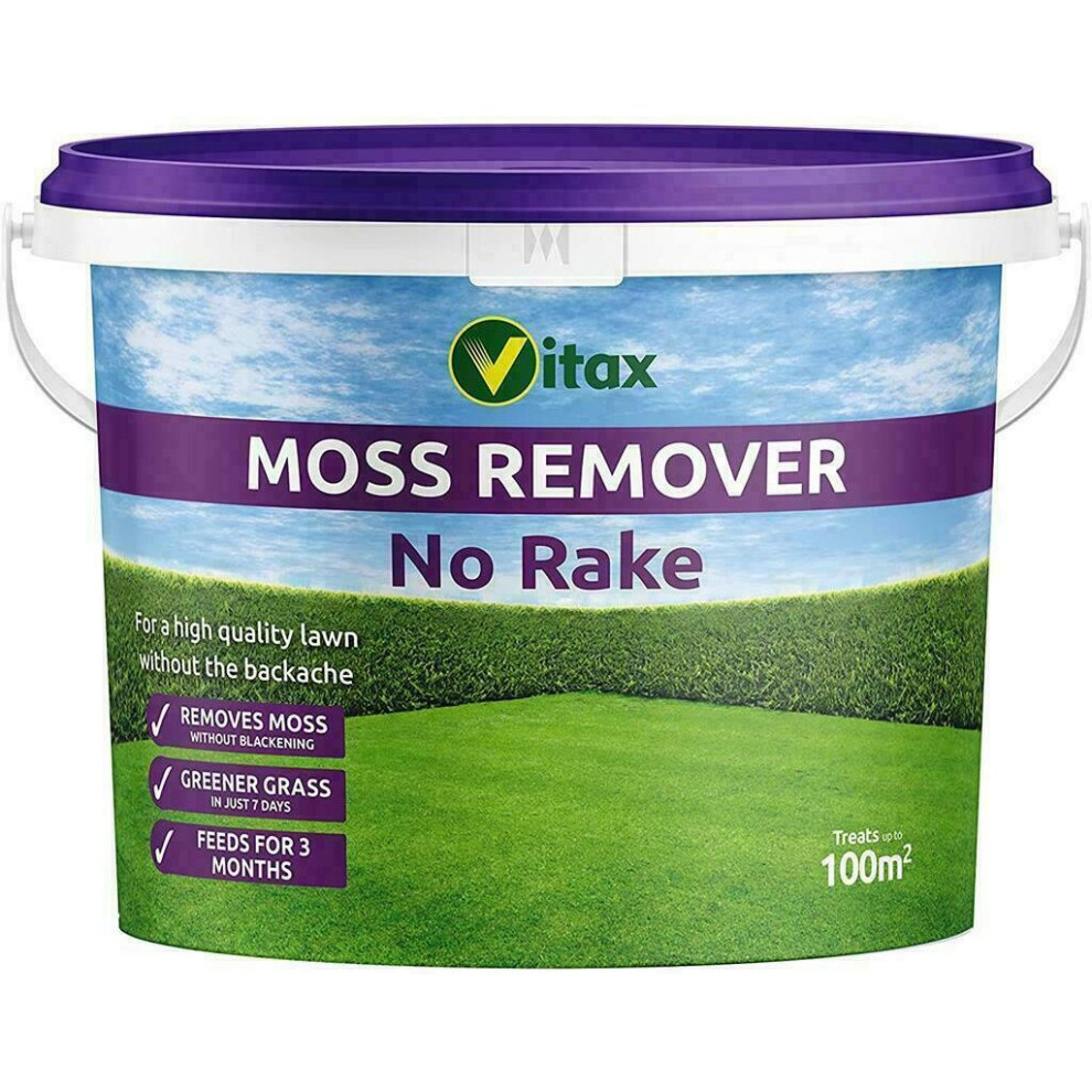 Vitax Moss Remover No Rake Greener Grass Feed Coverage Container 100m2
