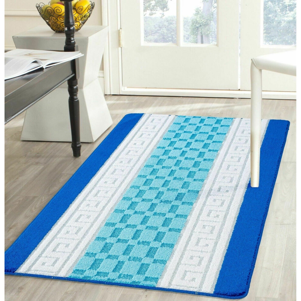 (Blue_Cream_Teal, 60cm x 110cm) Non Slip Beautiful Multi colour Nada Rug All Sizes