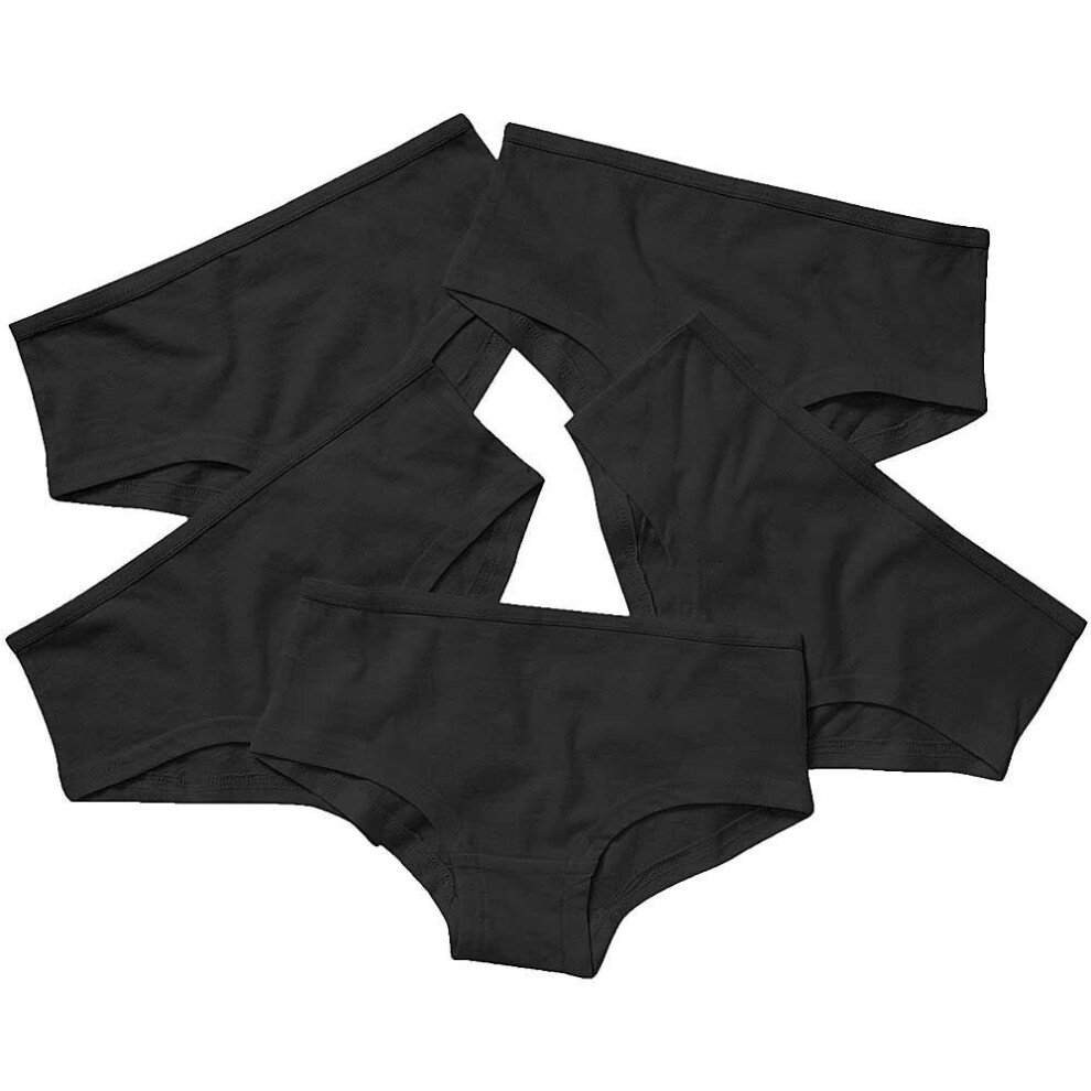 (11-12 Years, Black) Just Essentials Girls Back To School 5 Pack Plain Hipster Briefs