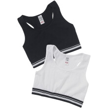 (9-10 Years, White) Just Essentials Girls Back To School 2 Pack Sporty Style Racer Back Crop Bra Tops