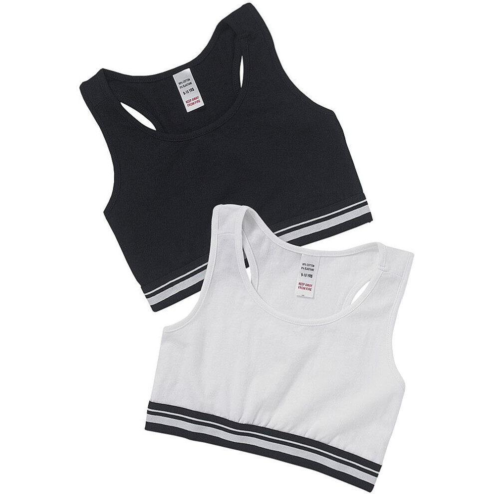 (13 Years, White) Just Essentials Girls Back To School 2 Pack Sporty Style Racer Back Crop Bra Tops