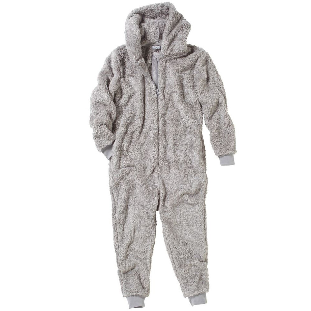 (11-12 Years, Grey) Bedlam Boys Fluffy Fleece Hooded Onesie Jumpsuit Playsuit