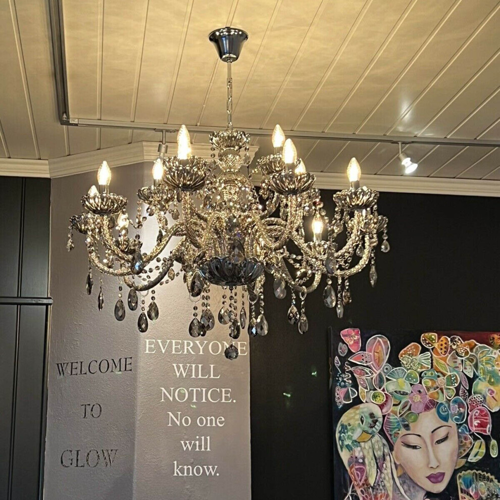 (15 Arms) Genuine Crystal Chandelier SMOKY Grey 2, 6, 8, 10, 12, 15, 18 Arms Light