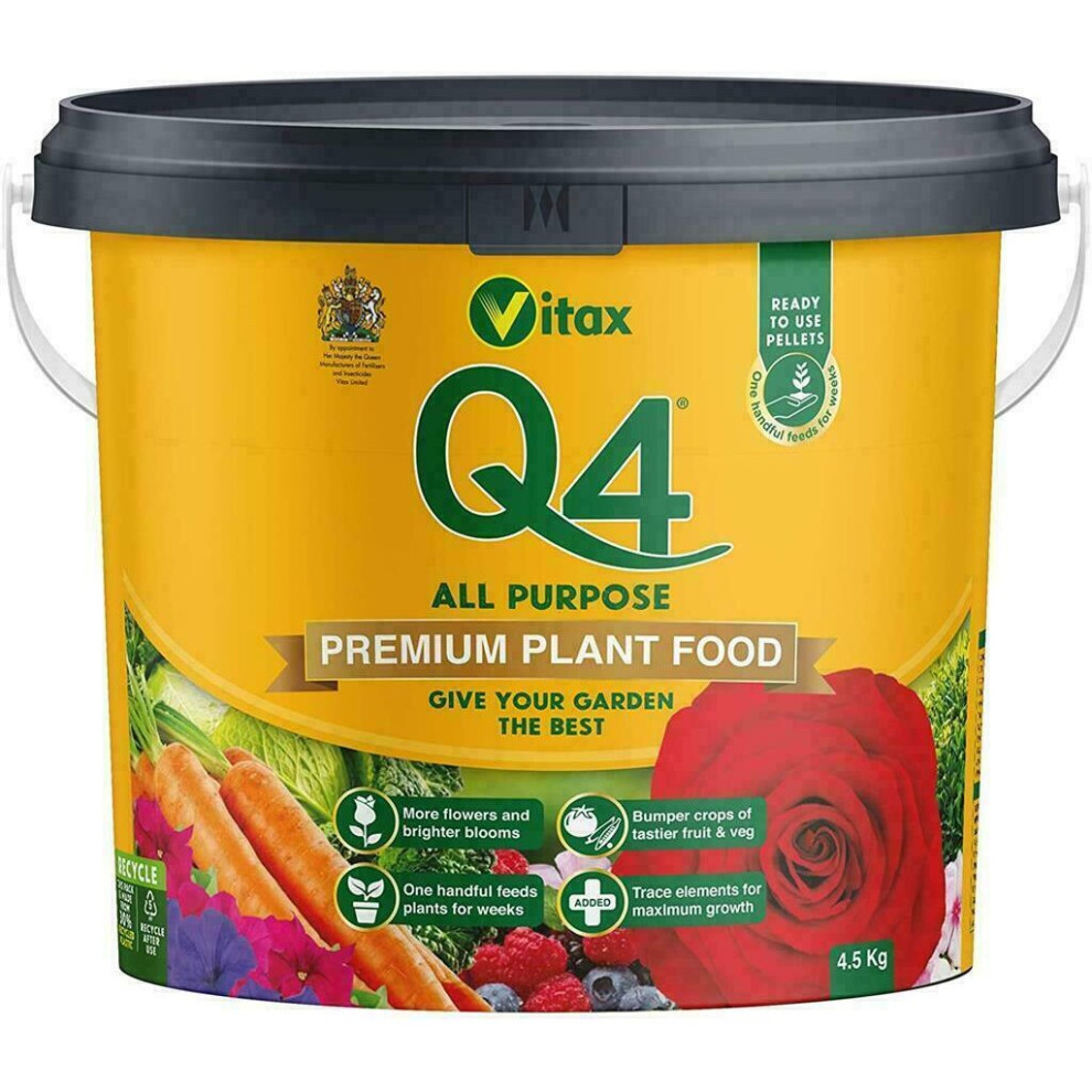 Vitax Q4 Pelleted Plant Food Fruit Veg Flower Fertiliser Tub 4.5Kg