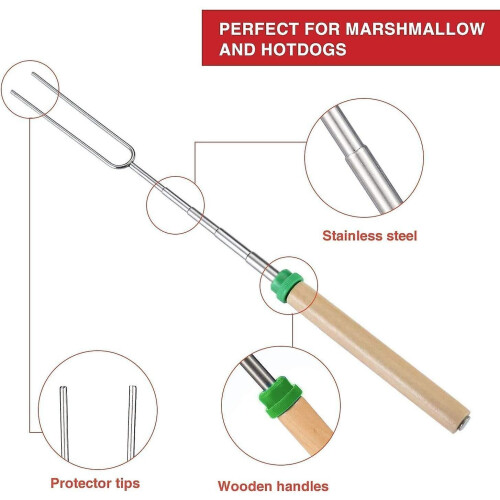 8 Pack Bbq Marshmallow Roasting Sticks Telescoping Forks With Wooden Handle 1
