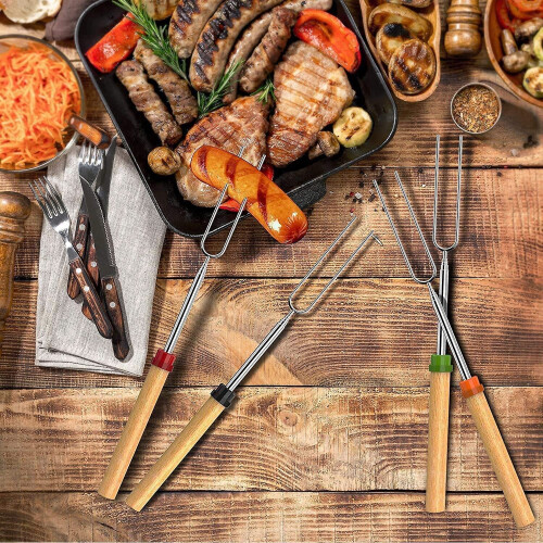 8 Pack Bbq Marshmallow Roasting Sticks Telescoping Forks With Wooden Handle 2
