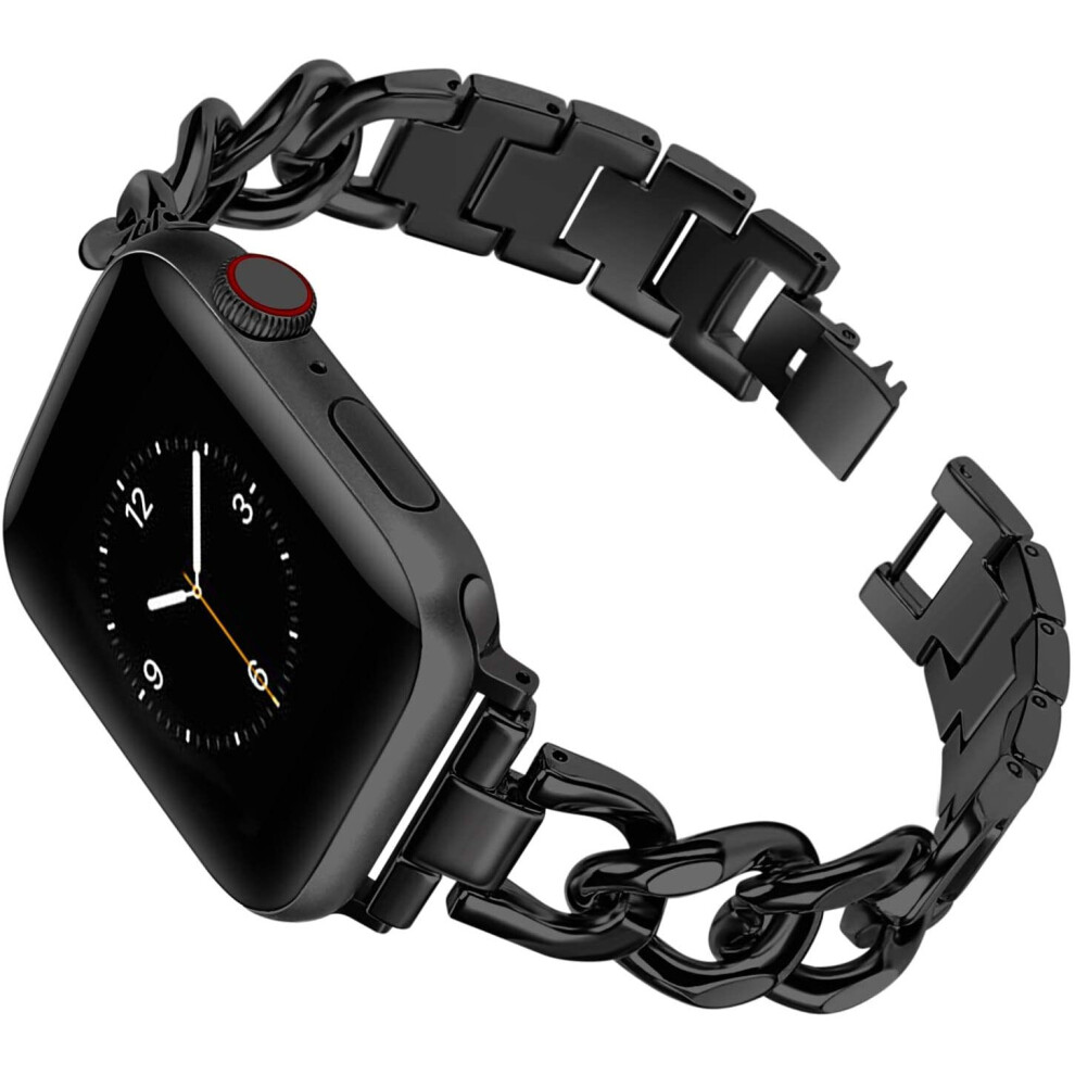 Photos - Watch Strap  Cowboy Chain Stainless steel Metal Strap for Apple Watch Series 38 40 41 42 44 45 mm(38mm/40mm/41mm, Black)