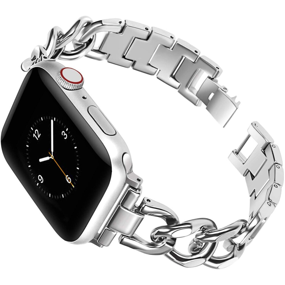 (42Mm/44Mm/45Mm, ) Cowboy Chain Stainless Steel Metal Strap For Apple Watch Series 38 40 41 42 44 45 Mm Silver 308022976311