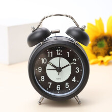 (Black, 8*4*12cm) Alarm Clock Night Luminous Round Silent Analog Clock Battery For Bedroom Table