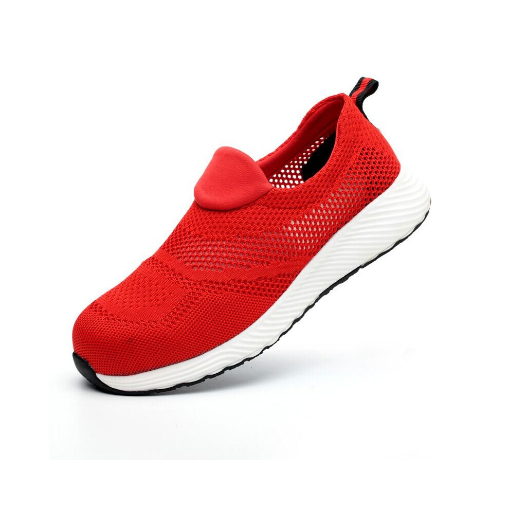 (Red, 39) Safety Work Shoes Women PPE Ladies Mens Ultra Lightweight Steel Toe Cap Trainers
