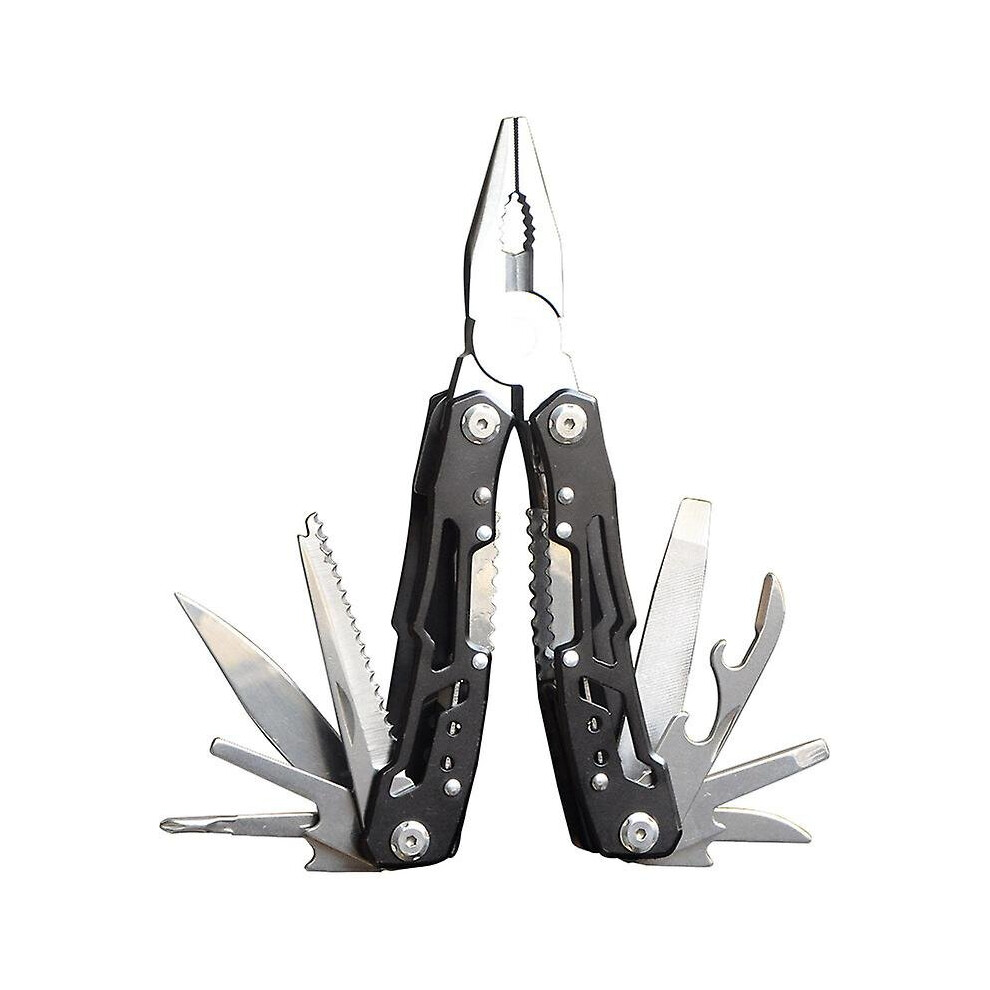 (Black) 14 In 1 Pocket Knife Pliers Stainless Steel Folding Multifunctional Tool Outdoor Multitool Pliers 768677125418