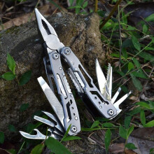 (Grey) 14 In 1 Pocket Knife Pliers Stainless Steel Folding Multifunctional Tool Outdoor Multitool Pliers