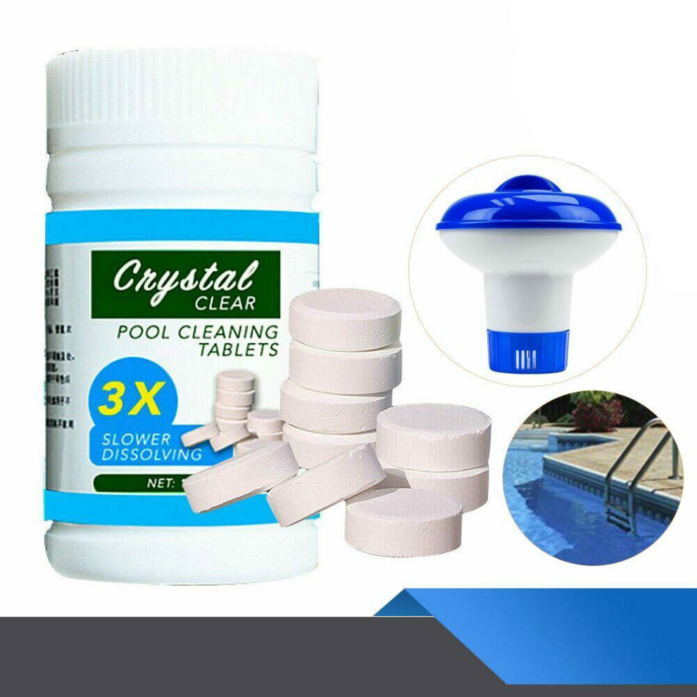 Pool Cleaning Tablet 100 Tablets Floating Chlorine Hot Tub Chemical Dispenser